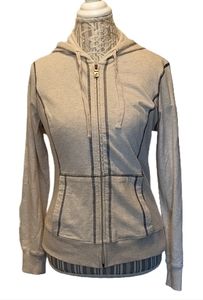 Caribbean Joe Tan Cream Hoodie Jacket Zippered Front Pockets Small Slouchy